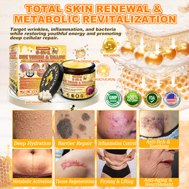 Official Store | 𝐀𝐏𝐊𝐀𝐏𝐊® 𝟖-𝐈𝐧-𝟏 𝐁𝐞𝐞 𝐕𝐞𝐧𝐨𝐦 & 𝐓𝐚𝐥𝐥𝐨𝐰 𝐒𝐤𝐢𝐧 𝐅𝐢𝐫𝐦𝐢𝐧𝐠 & 𝐓𝐫𝐞𝐚𝐭𝐦𝐞𝐧𝐭 𝐂𝐫𝐞𝐚𝐦 (Effective Within 7 Days)Bee Venom + Tallow · 7X Deep Hydration, targets wrinkles, sagging, stretch marks, dark spots, purpura, inflammations and more